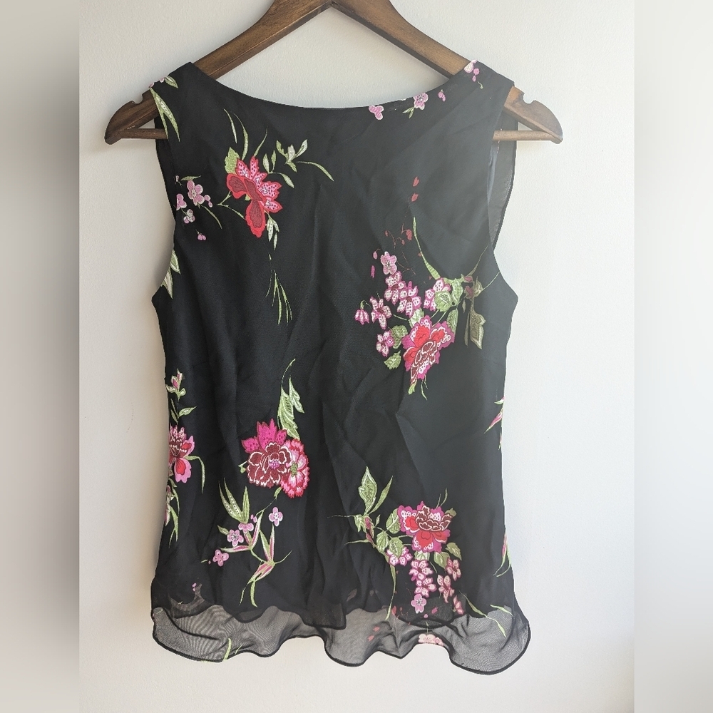Evan Picone Dress Womens Sleeveless Drape Back Neck Floral Black Top Sz12 Office